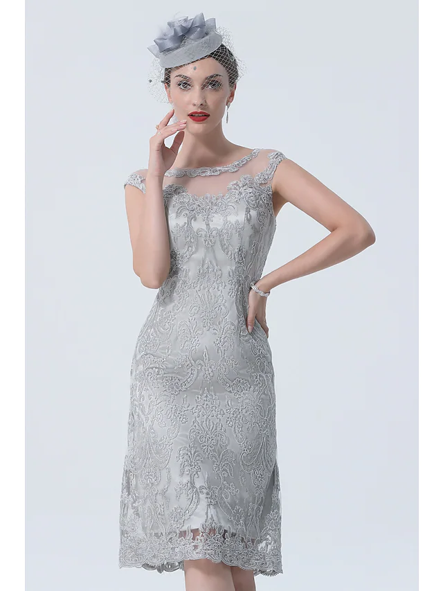 Two Piece Mother of the Bride Dress Plus Size Vintage Sexy Jewel Neck Tea Length Chiffon 3/4 Length Sleeve with Lace