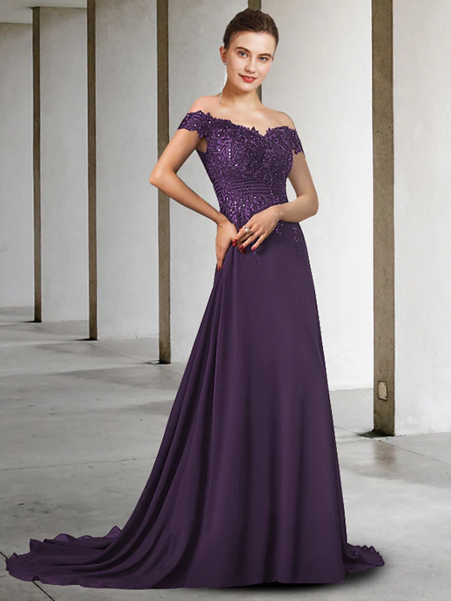 A-Linien-Kleid für die Brautmutter, elegant, V-Ausschnitt, Chiffon, Spitze, ärmellos, mit Applikationen