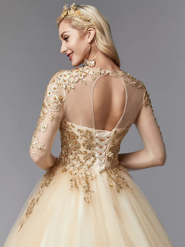 Full length view of the white ball gown wedding dress, showcasing its modern silhouette.