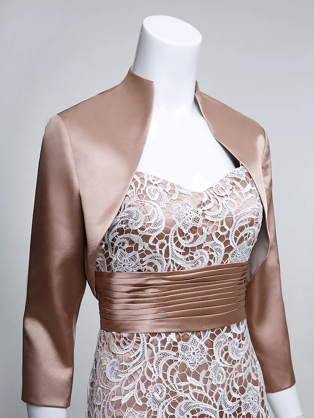 Mother of the Bride Dress Convertible Dress Straps  Lace Charmeuse  Length Sleeve with Lace Ruched