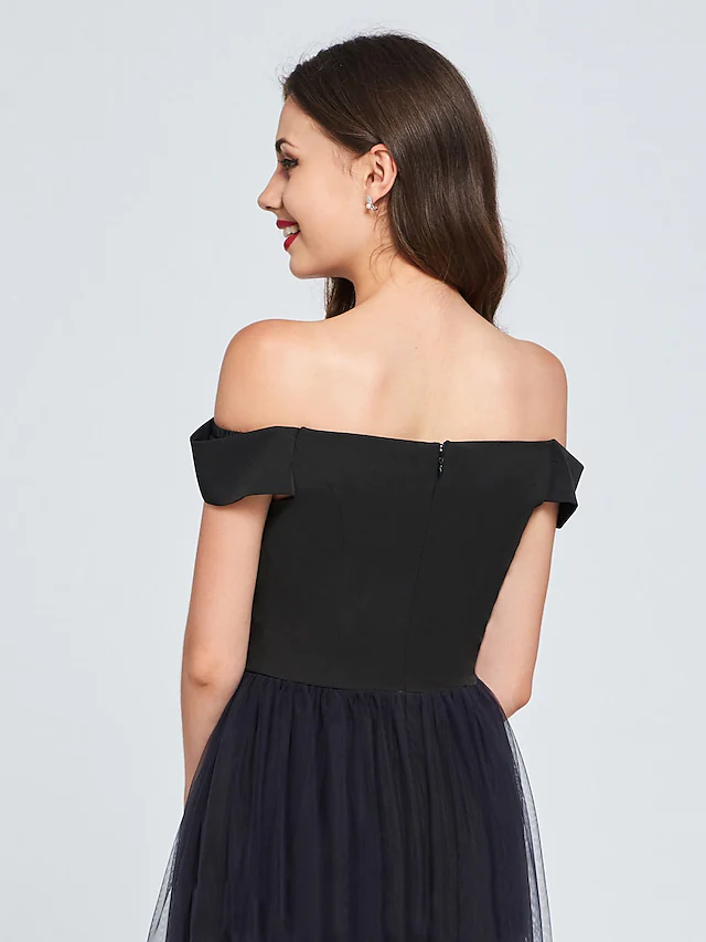 Minimalist Sexy Engagement Cocktail Party Dress Off Shoulder Sleeveless Short  Mini Tulle with Pleats