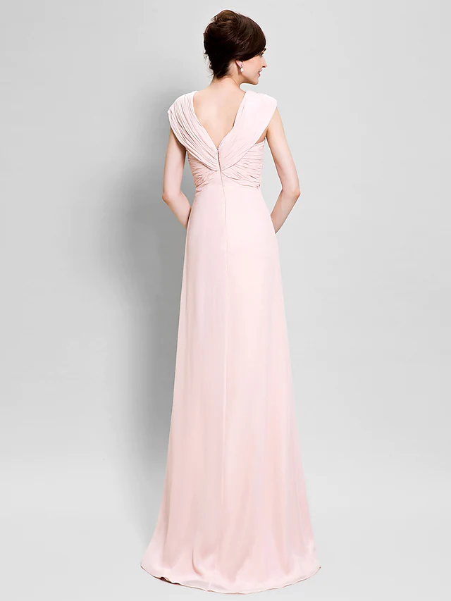 Mother of the Bride Dress Floral V Neck Floor Length Chiffon Sleeveless with Criss Cross Flower