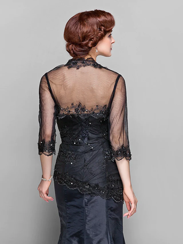 Mother of the Bride Dress Wrap Included Sweetheart Neckline Floor Length Taffeta Tulle  Length Sleeve with Lace Ruched Beading