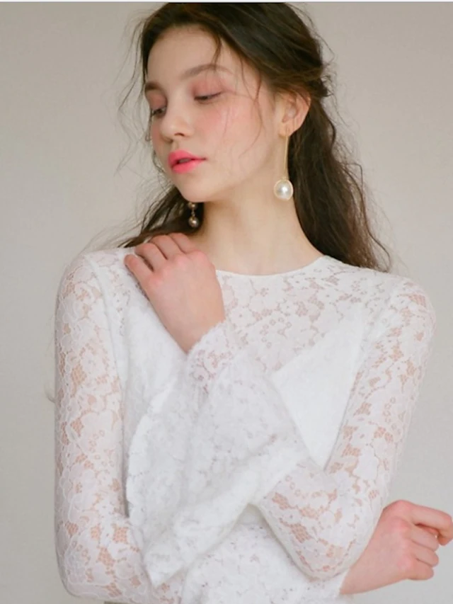 A-Line Wedding Dresses Jewel Neck  Lace Long Sleeve Romantic with Appliques