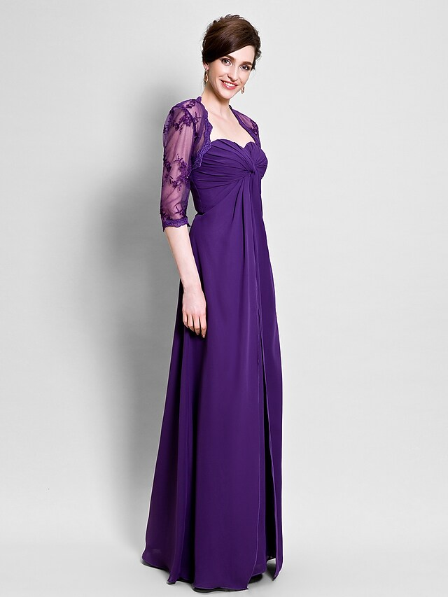 Kleid für die Brautmutter, wandelbares Kleid, herzförmiger Ausschnitt, bodenlang, Chiffon, ärmellos, mit Perlenapplikationen, seitliche Drapierung