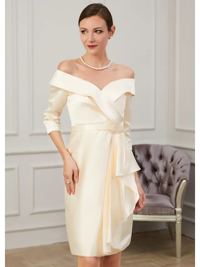 Elegant plus size dress with half sleeves and off-shoulder neckline.