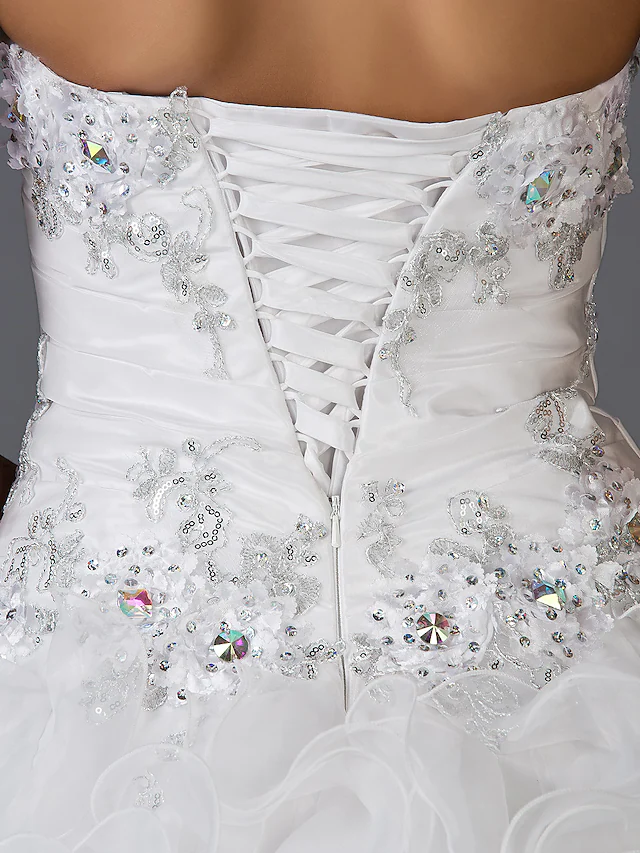 Ballkleid-Brautkleider Herzförmiger Ausschnitt Trägerlos Bodenlang Organza Taft Ärmellos Sparkle &amp; Shine