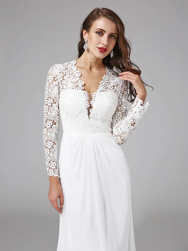 Bride wearing the boho chiffon wedding dress.