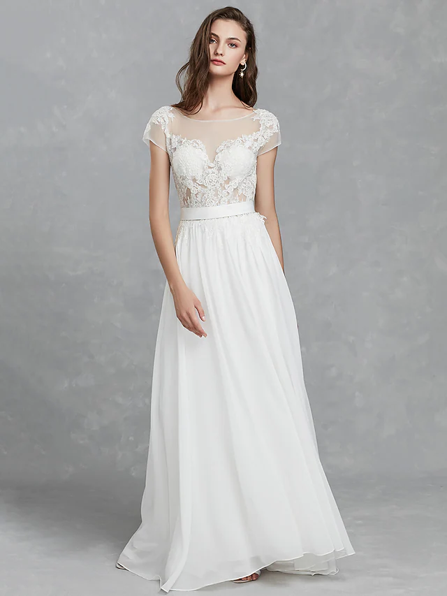 Wedding Dresses Bateau Neck  Satin Long Sleeve Mordern Backless with Buttons