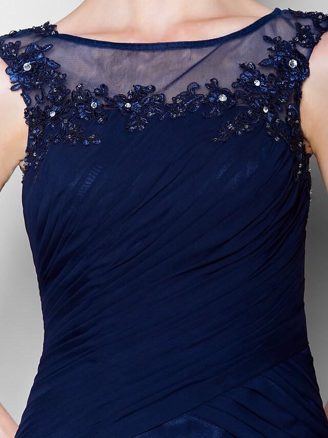 Full view of Mother of the Bride dress in chiffon fabric.