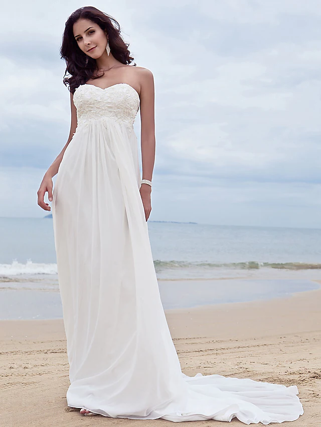 Detail of the court train on the A-Line wedding dress.