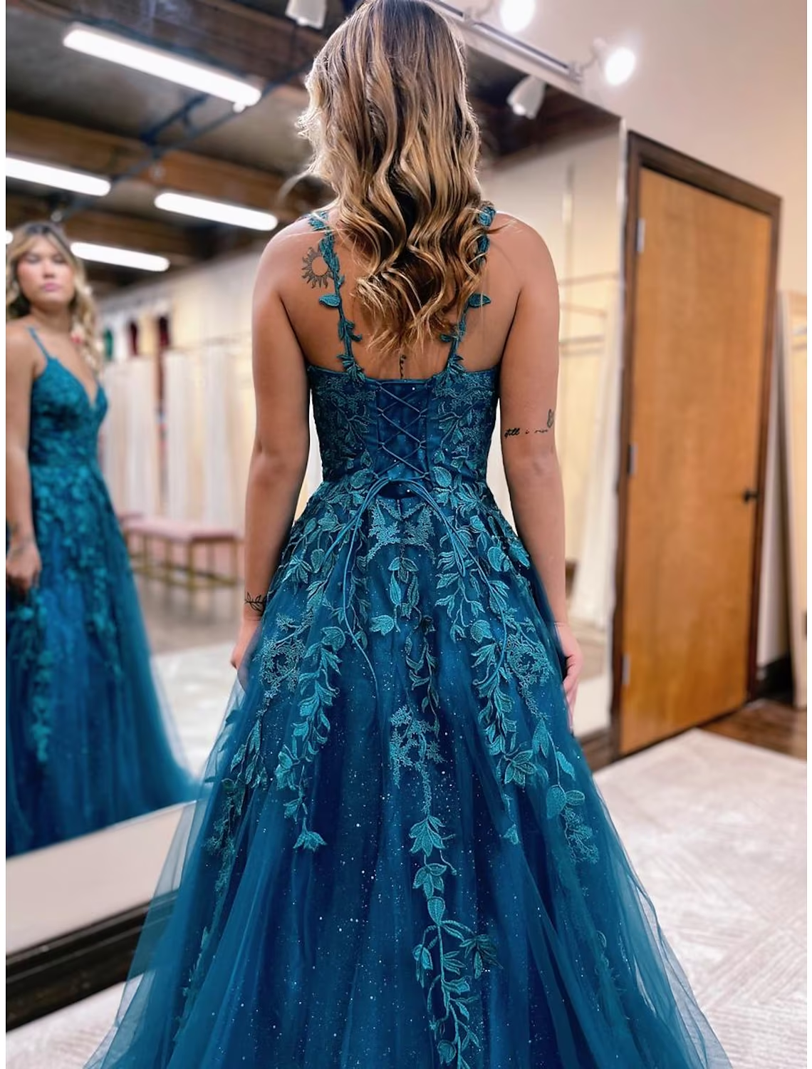 Elegant floor-length A-line gown for formal events.