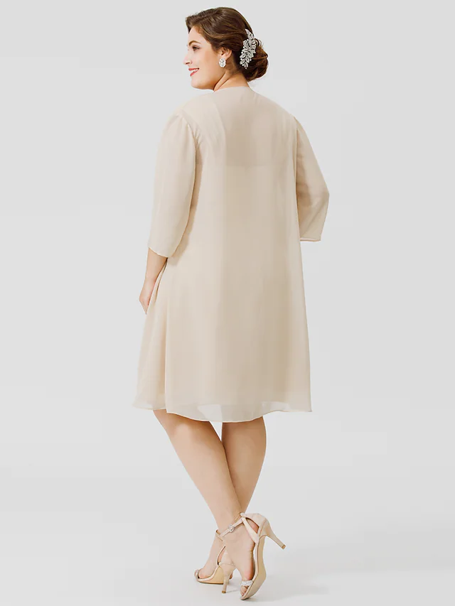 Mother of the Bride Dress Plus Size Elegant Straps Knee Length Chiffon Sheer Lace Sleeveless with Criss Cross