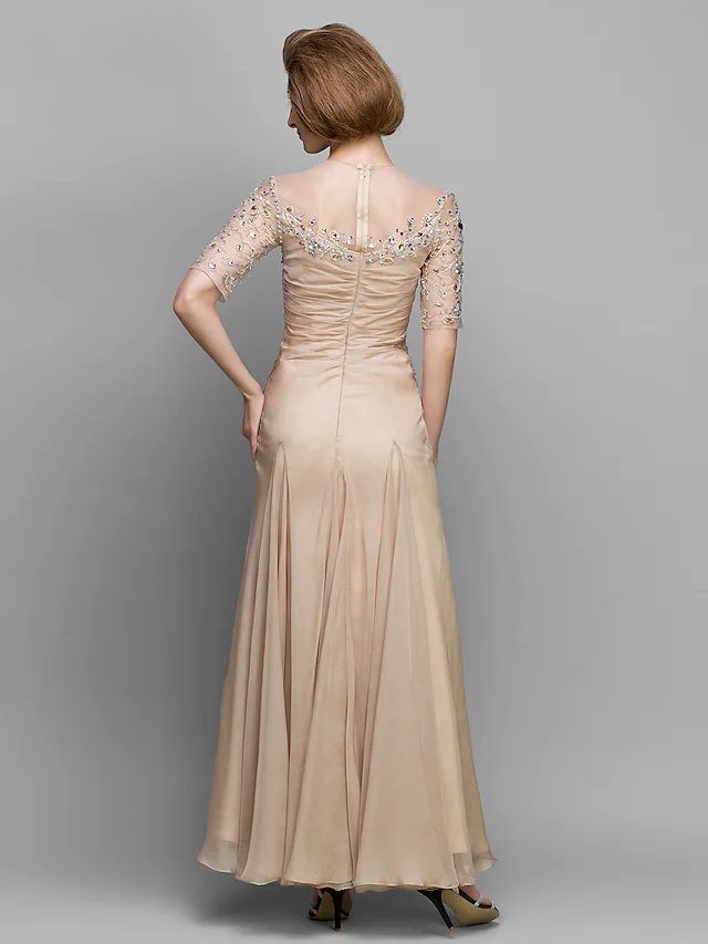 Side view of the elegant A-Line chiffon dress.