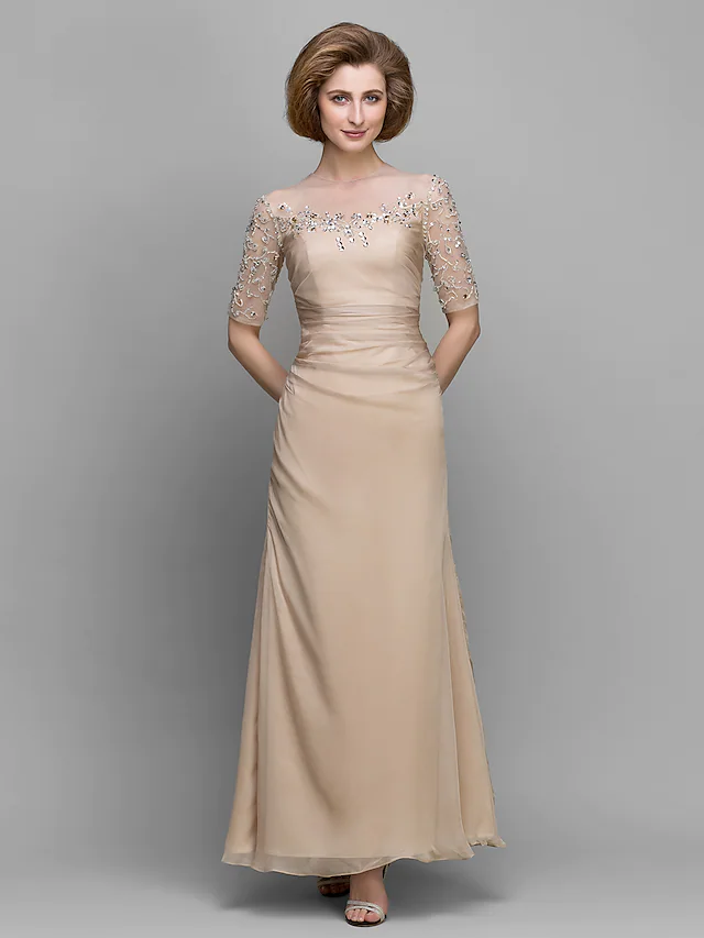 Back view of the ankle-length mother of the bride gown.