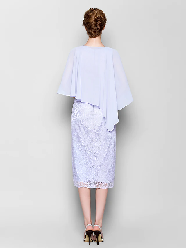 Kleid für die Brautmutter, Vintage-inspiriert, Rundhalsausschnitt, knielang, Chiffon, Spitze, 3/4-Ärmel mit Spitze