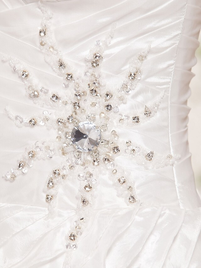 Ball Gown Wedding Dresses Strapless Floor Length Taffeta Sleeveless with Beading Cascading Ruffle Criss-Cross