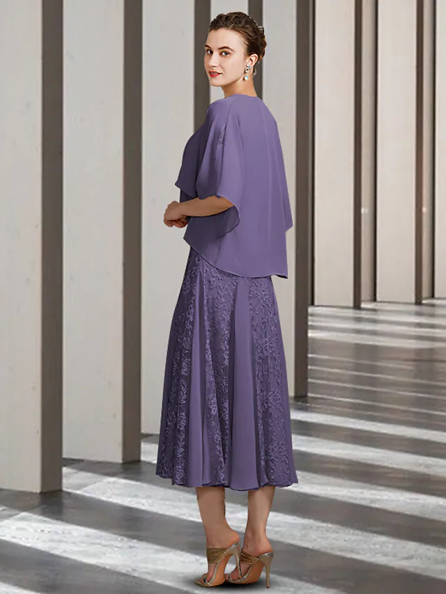 Kleid für die Brautmutter, elegant, V-Ausschnitt, knielang, Chiffon, Spitze, ärmellos, mit Applikationen