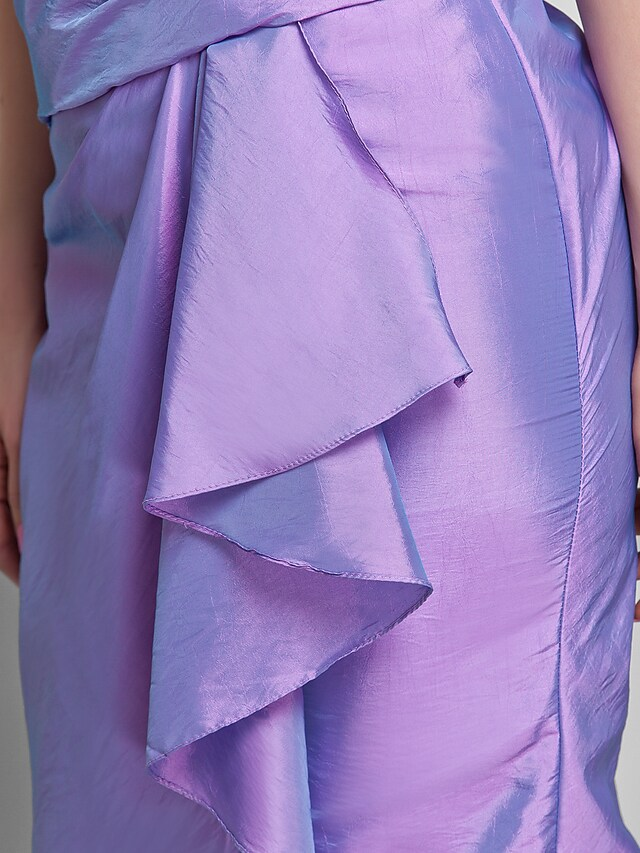 Mother of the Bride Dress V Neck Knee Length Taffeta Sleeveless with Lace Ruched Flower