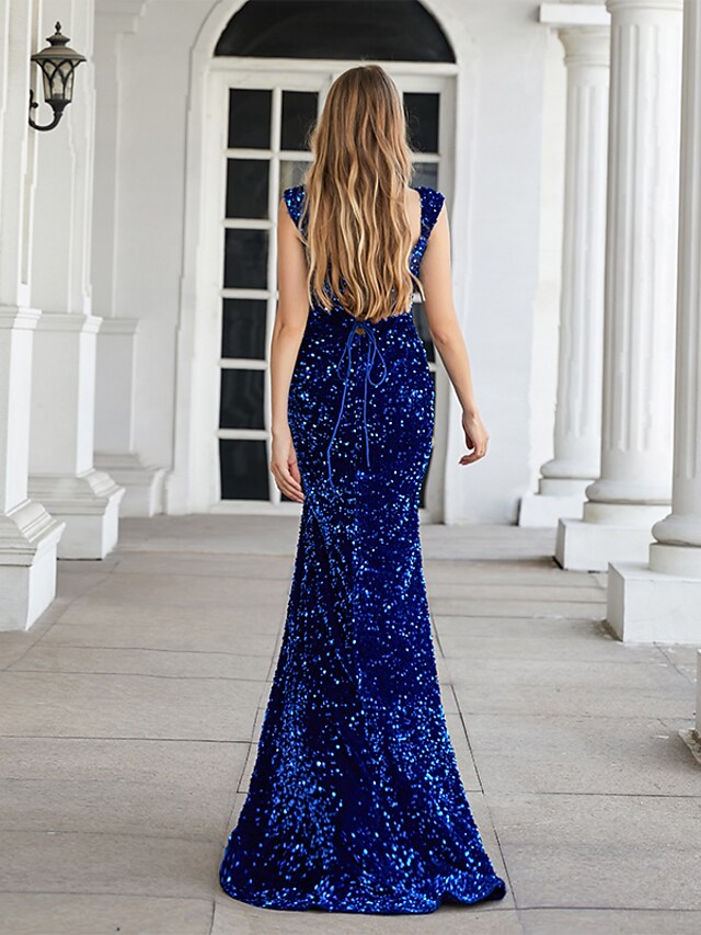 Mermaid / Trumpet Evening Gown Elegant Dress Engagement Court Train Sleeveless Sweetheart Sequined with Sequin