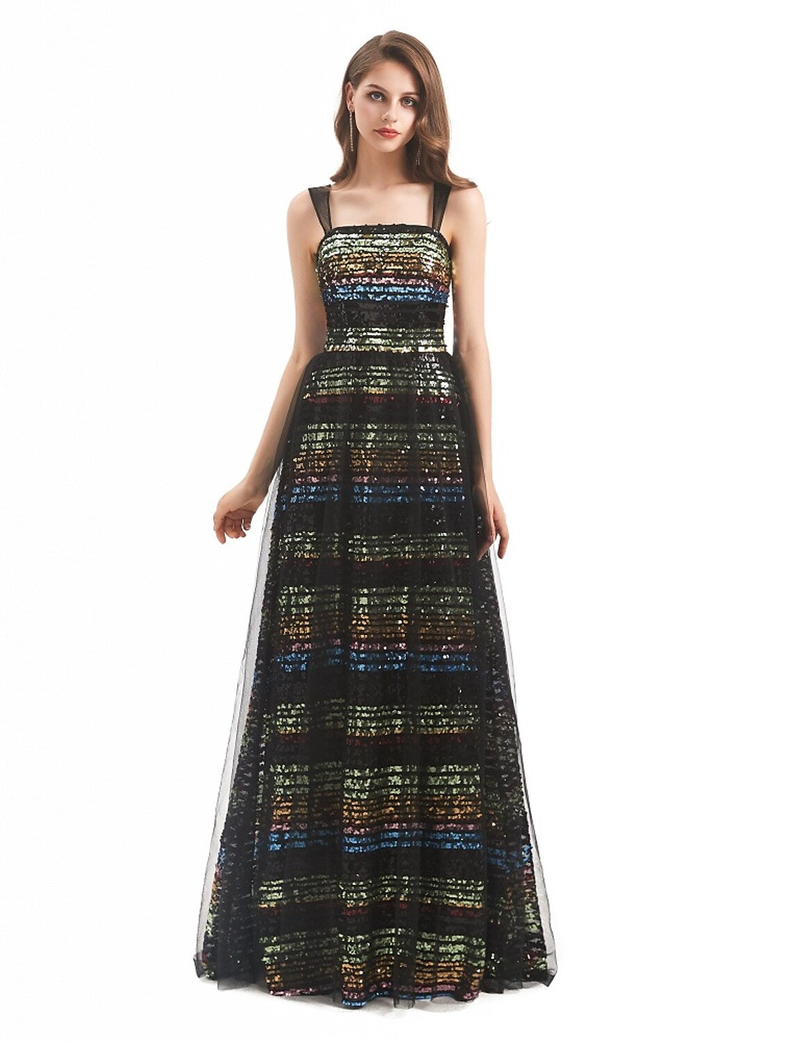 Sheath / Column Evening Gown Vintage Dress Engagement Sweep / Brush Train Sleeveless Boat Neck Tulle with Sequin