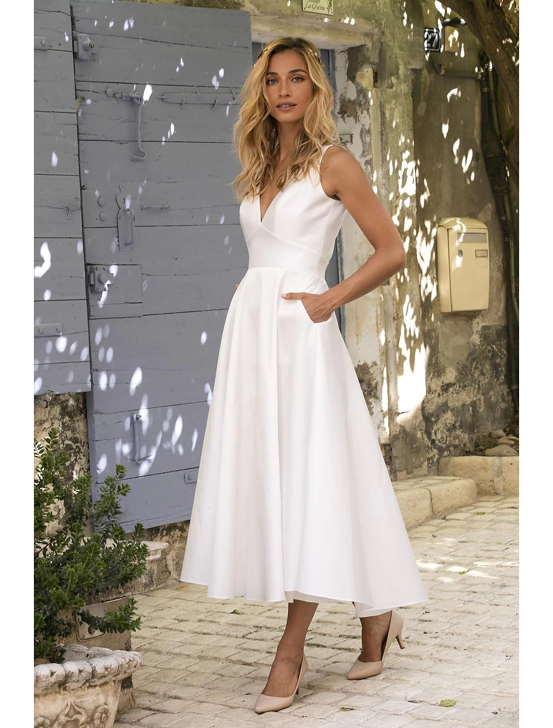 A Line Semi Formal Party Dress Wedding Guest Dress White Long Maxi Dre – BL Dress