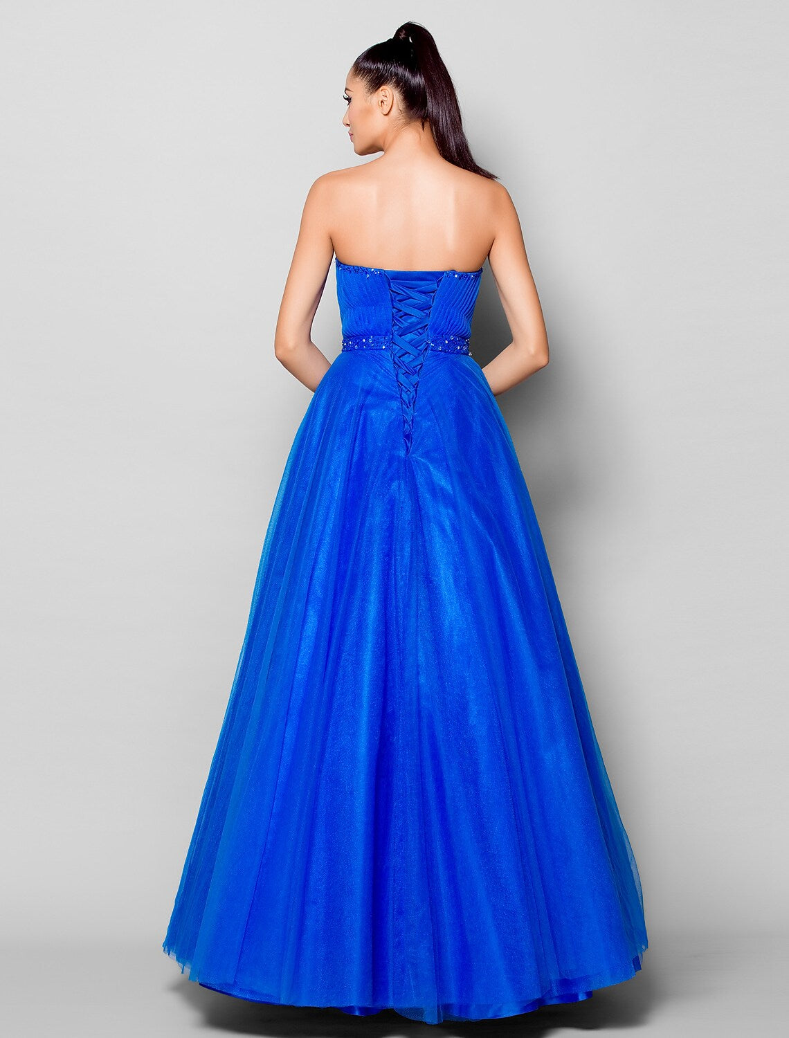 Ball Gown Lace Up Dress Formal Evening Floor Length Sleeveless Sweetheart Tulle with Beading Draping